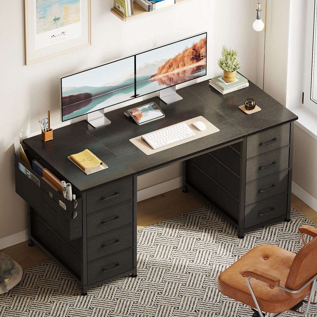 Home Office Desk With 8 Spacious Drawers, Modern Writing Desk With Sturdy Design, Corner Desk With Reversible Structure